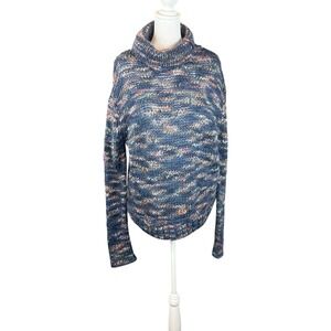 Inabit Sweater Womens Medium Chunky Space Dye Knit Step Turtleneck Blue